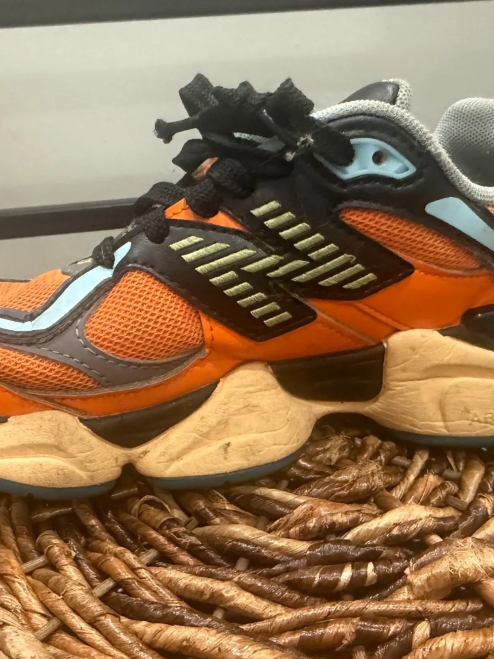 New Balance 9060 Sun Glow Orange Blue Chunky Sneakers - Worn But Good Life Left